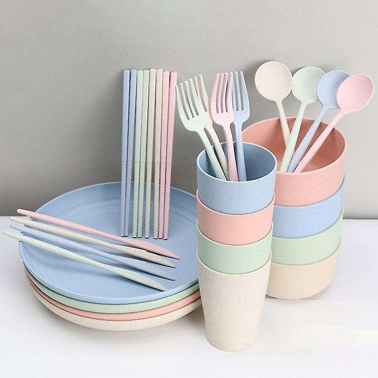 28 Pcs Dinner Set, Large Dinner Plates, Cups, Bowls, Cutlery-d