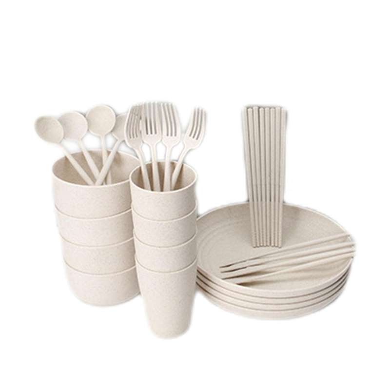 28 Pcs Dinner Set, Large Dinner Plates, Cups, Bowls, Cutlery-d
