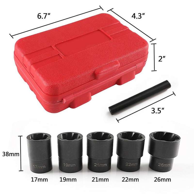 6pcs 1/2 Inch Twist Socket 5 Damaged Worn Lug Nut Lock Remover Bolt