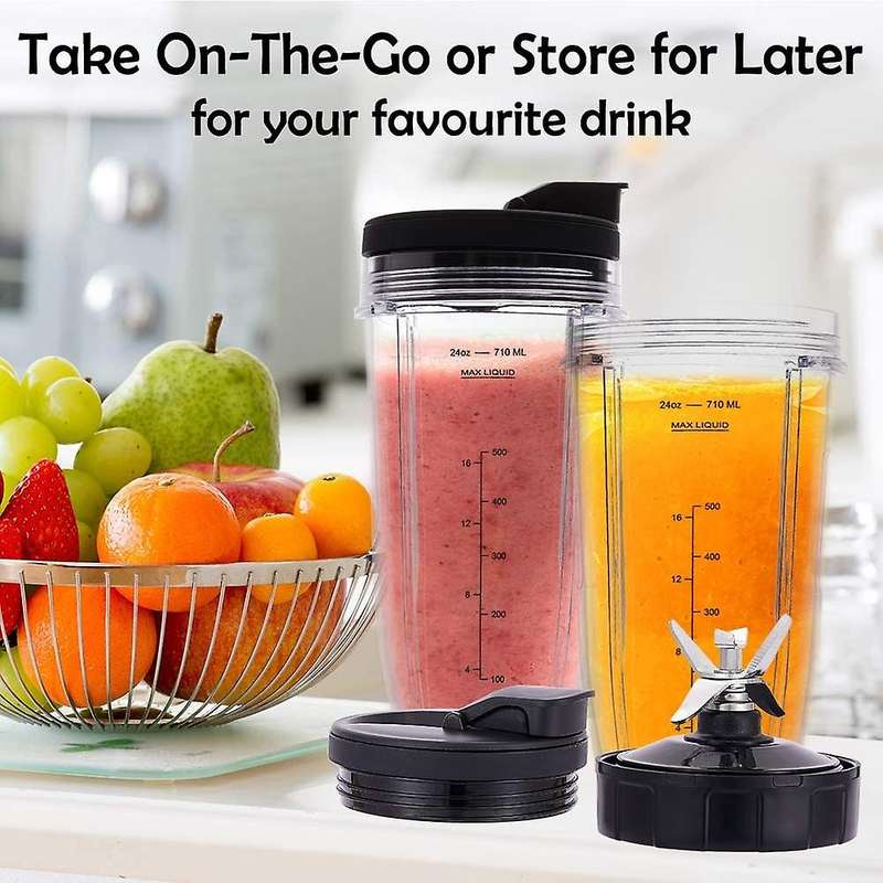 24oz Cups with To-go Lids, 7 Fins Extractor Blade, for Nutri Ninja