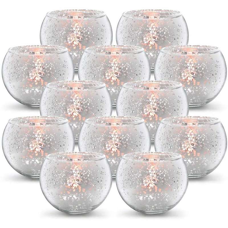 Round Golden Wishing Candle Holder Mercury Glass Holder 12-pcs Set B