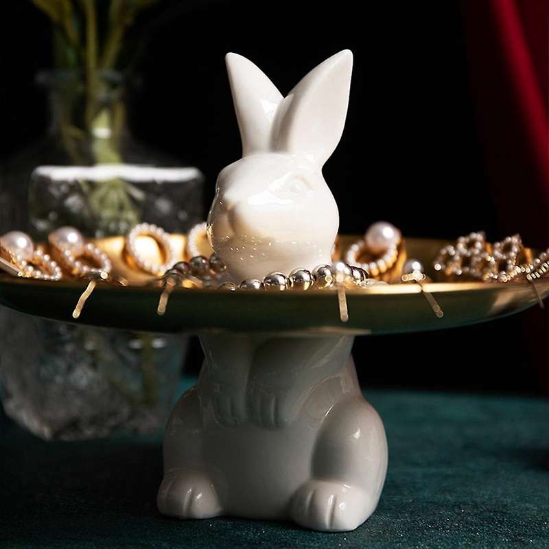 Lovely Rabbit Storage Decoration Resin Sculpture Home Storage Tray B