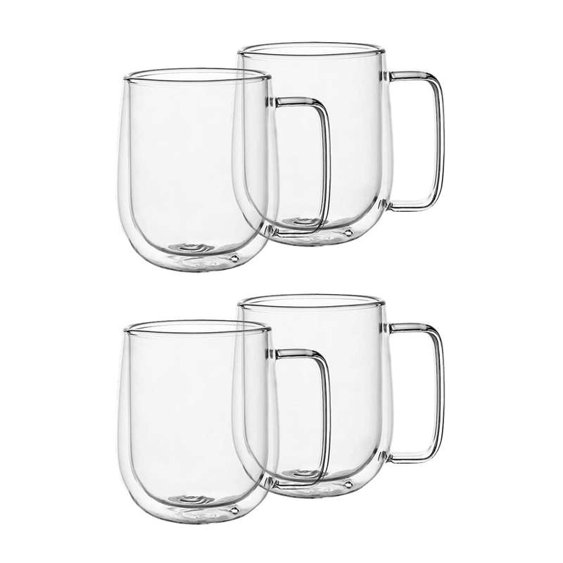 Double Wall Glass Coffee Mugs Tea Cups Set Of 2, with Handle (300ml)
