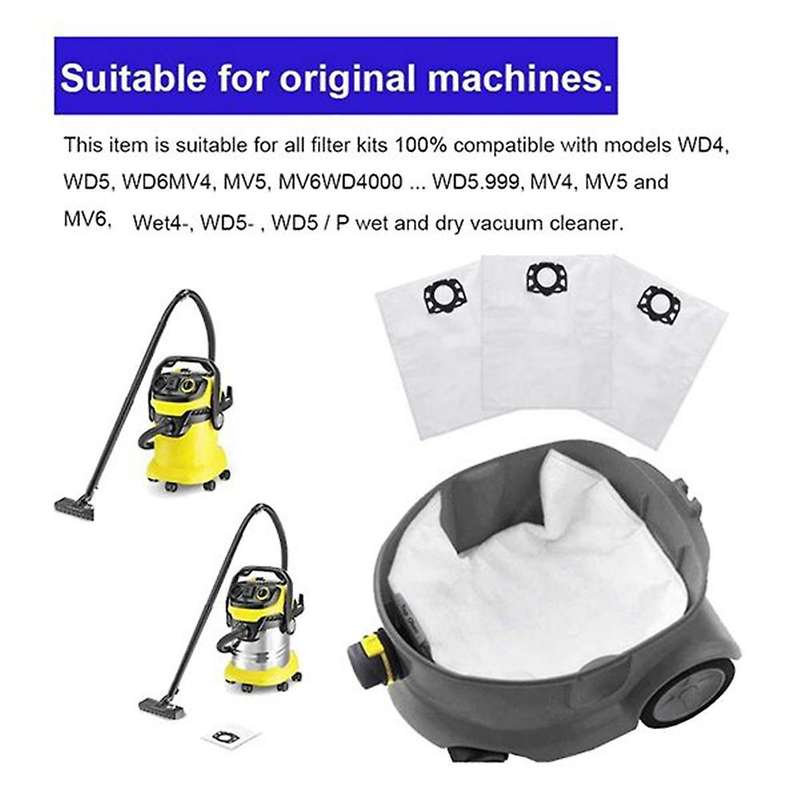 For Karcher Dust Bags Filters for Wd4 Wd5 Wd6 Premium Mv4 Mv5 Mv6