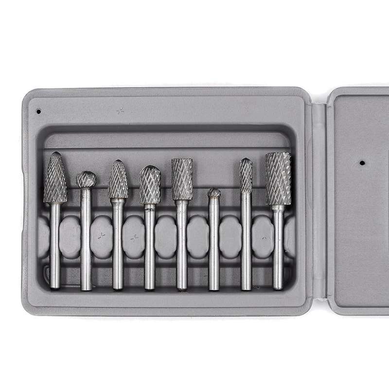 1/4 Inch Shank 8pcs Carbide Rotary Burr Bit Set with Carry Box
