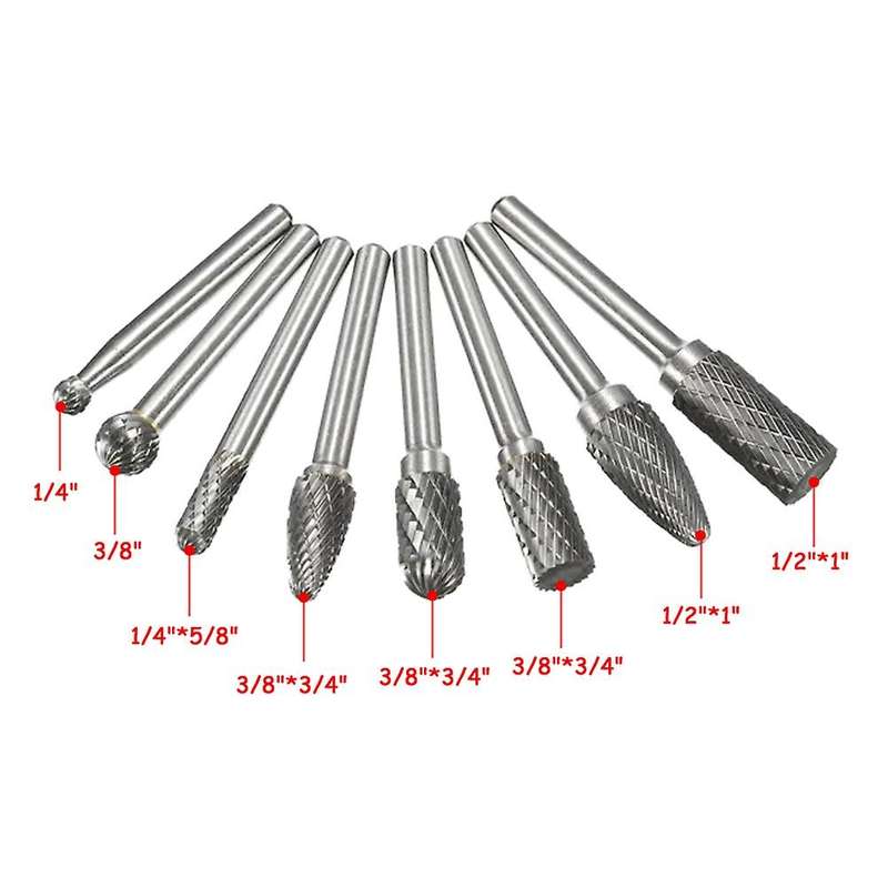 1/4 Inch Shank 8pcs Carbide Rotary Burr Bit Set with Carry Box