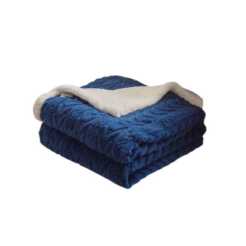 Twist Pattern Fleece Fur Blanket Warm Winter Blanket Navy Blue