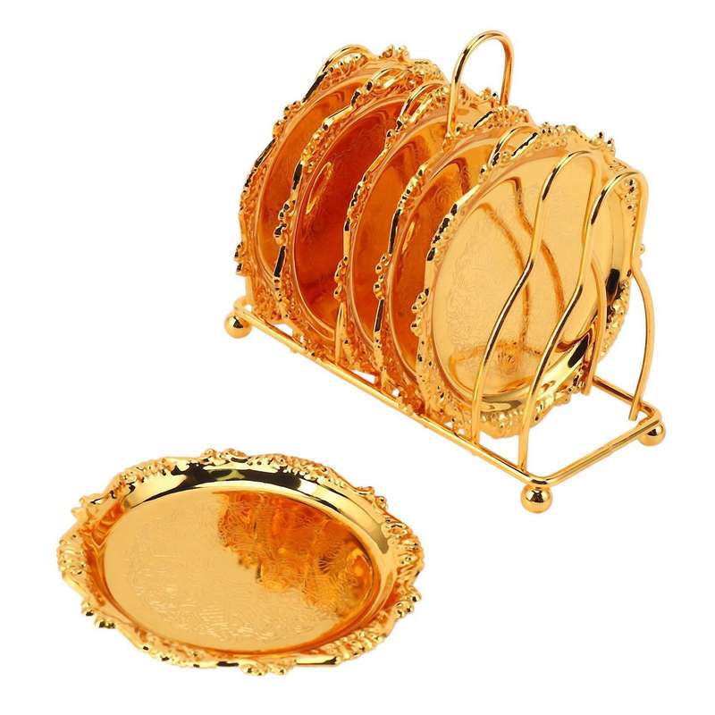 12 Piece Roller Coaster Non-slip Metal Coaster with Pole Frame (gold)