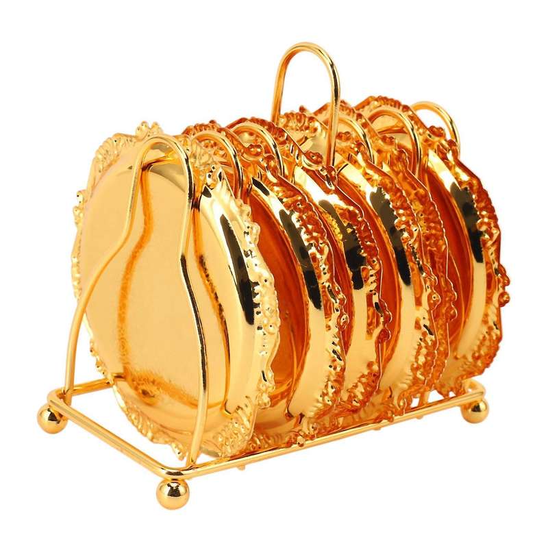 12 Piece Roller Coaster Non-slip Metal Coaster with Pole Frame (gold)