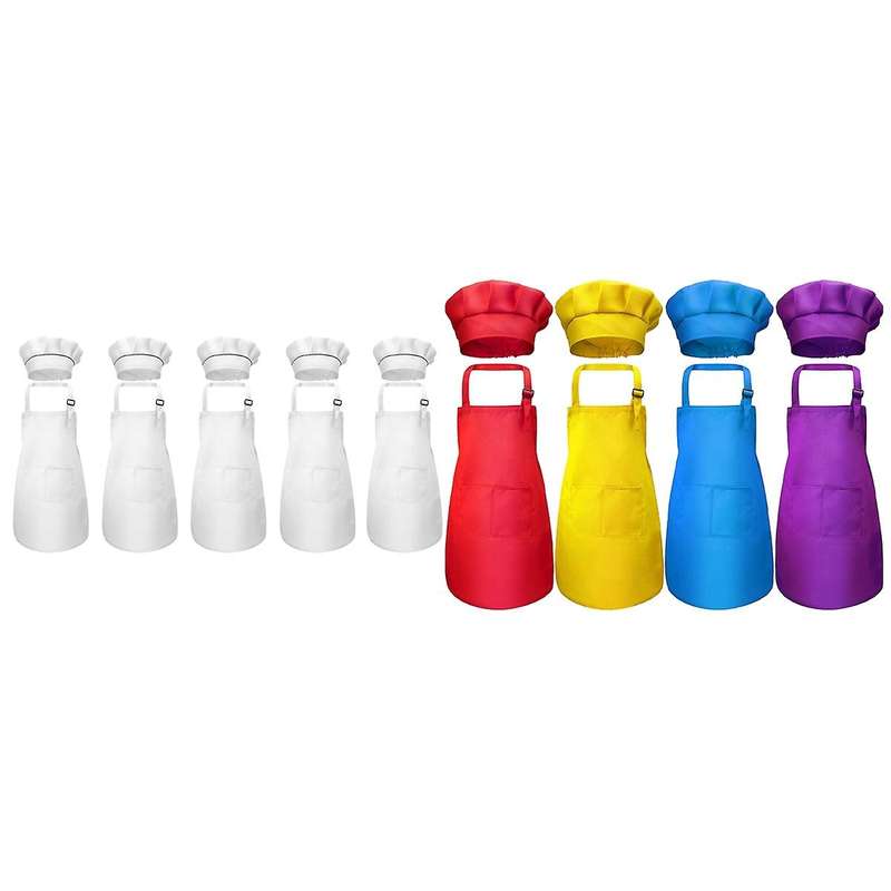 10-piece Children's Apron and Chef Hat Set for Cooking and Painting