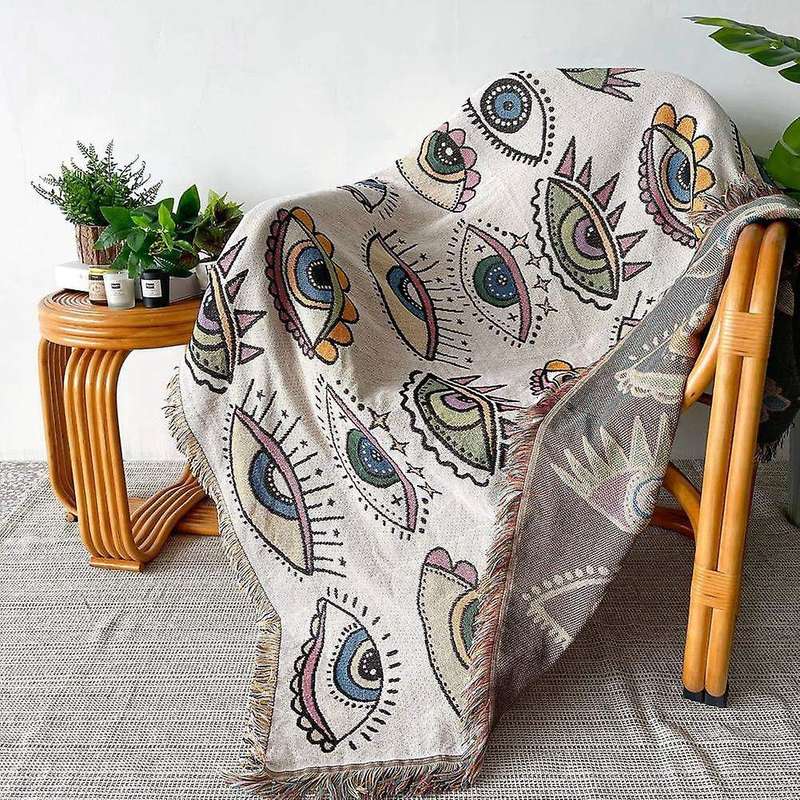 Boho Sofa Throw Blanket Knitted Cotton Sofa Cover