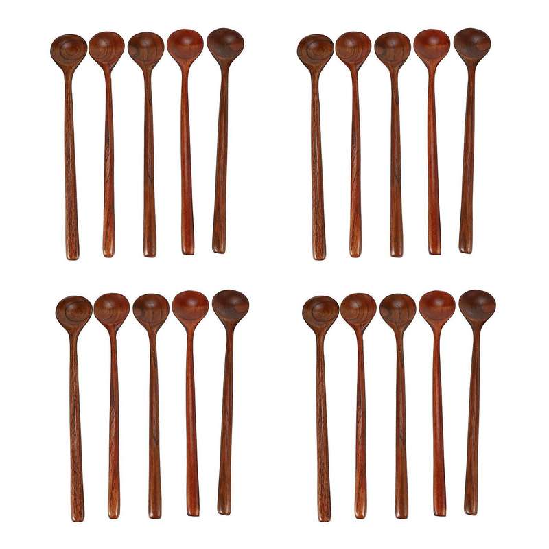 Long Spoons Wooden, 20 Pieces 10.9 Inches Long Handle Round Spoons