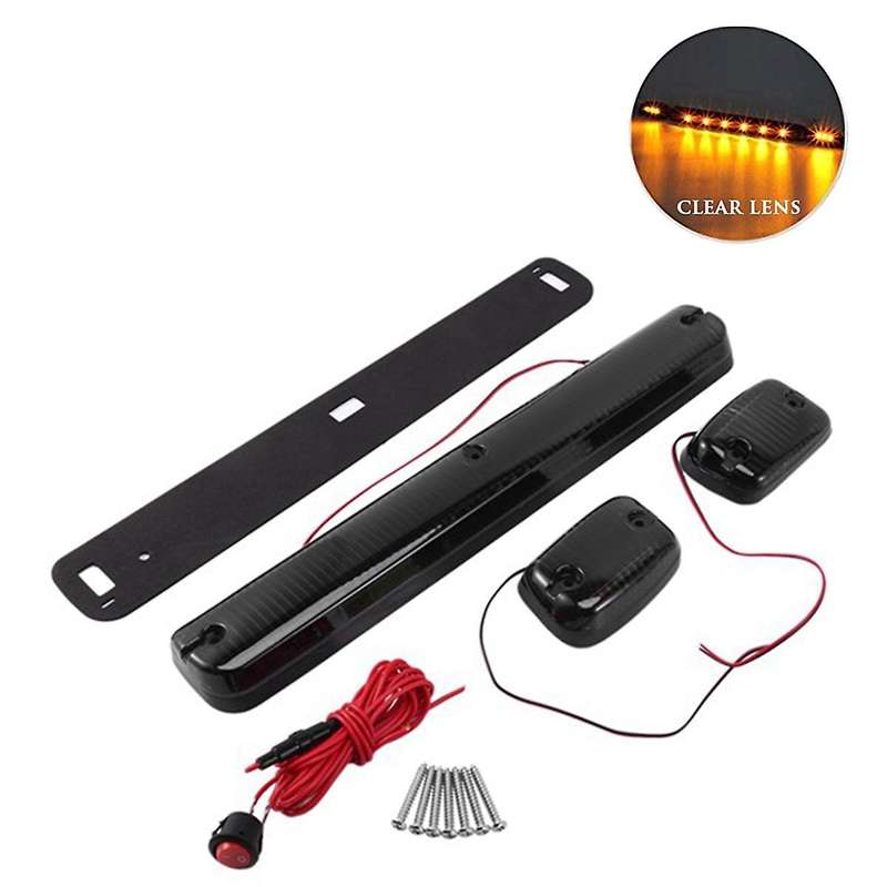 3pc Cab Marker Roof Running Amber Side Dome Led Light Assembly