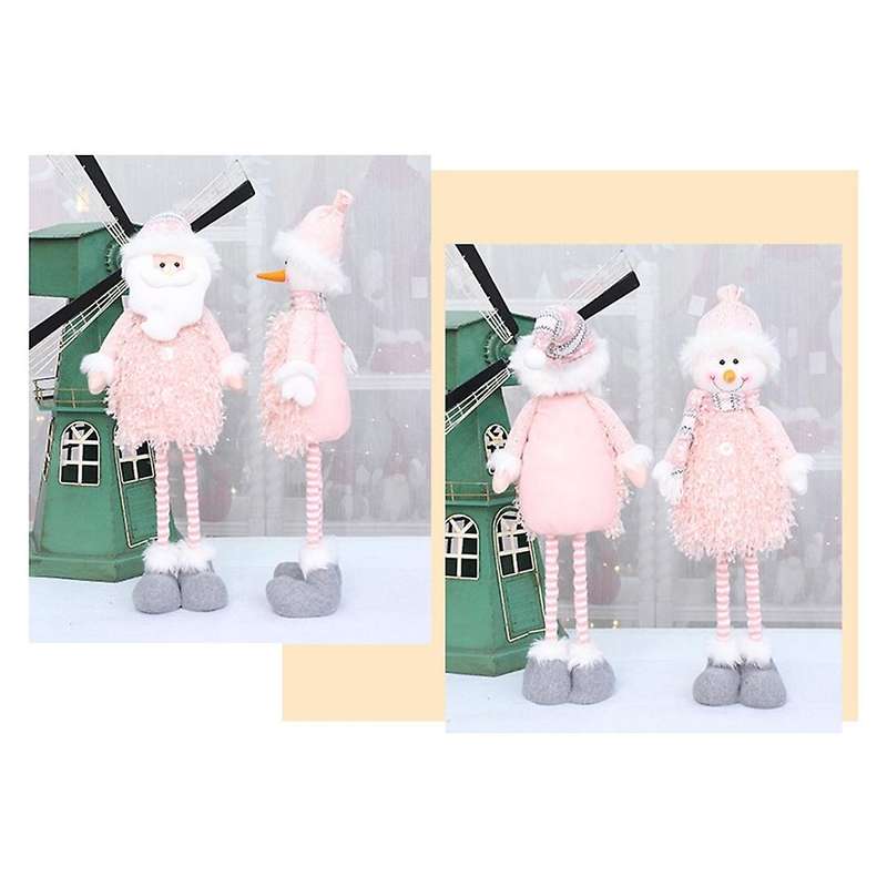 Christmas Pink Stretchable Santa Claus Snowman Plush Dolls Toy B