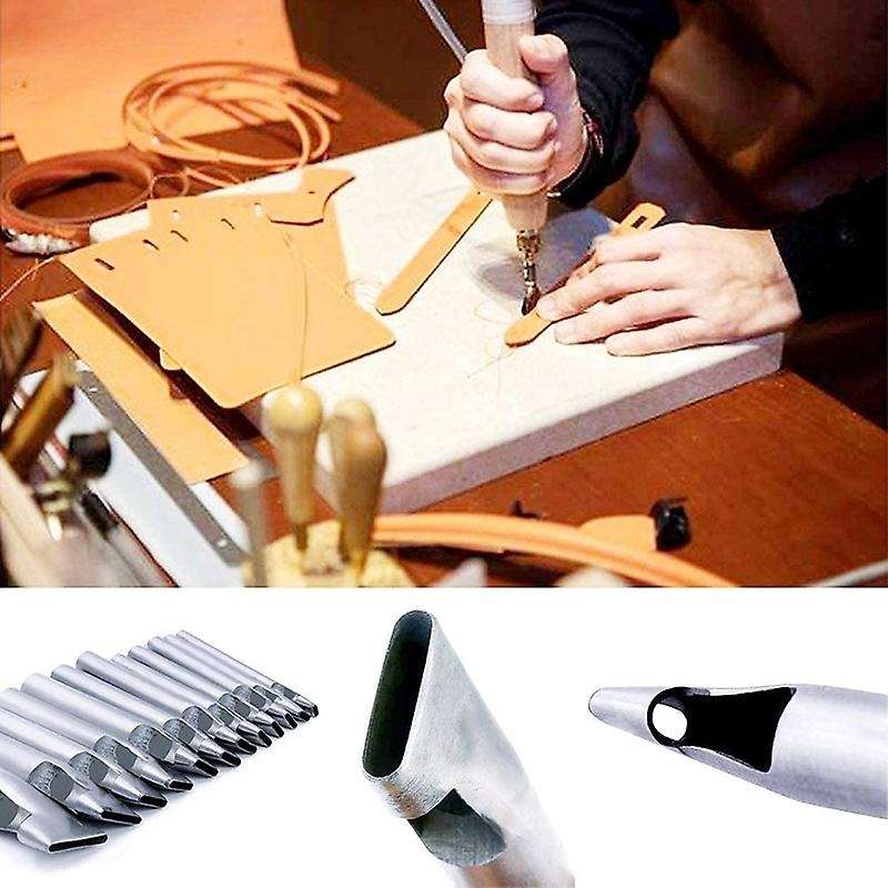 12 Pcs Leather Craft Hole Punch Set 3mm Oval Shape Punch Cutter Tool