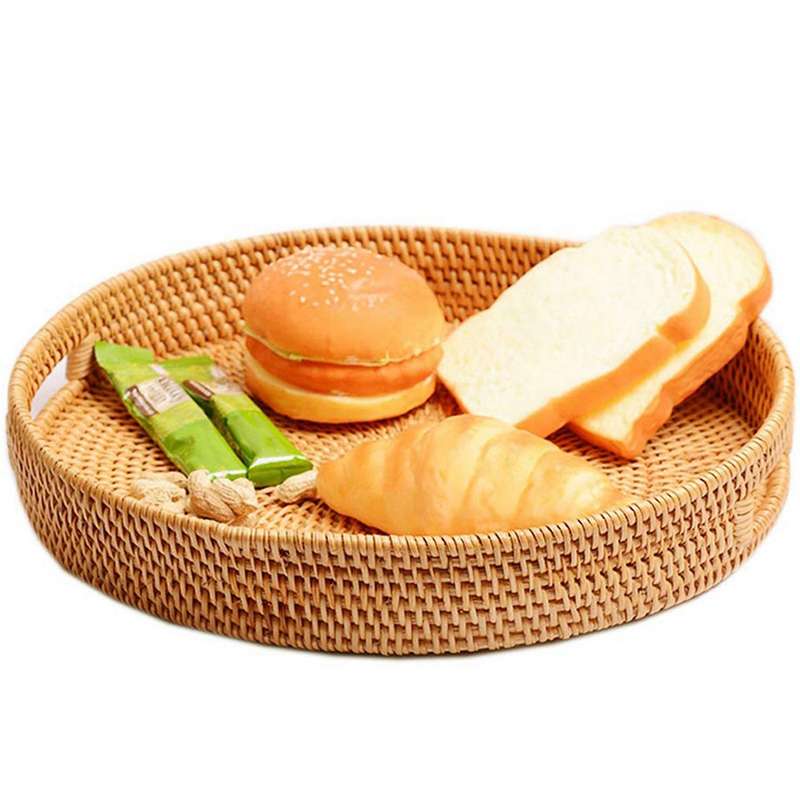 Rattan Hand Woven Round Tray Food Platters Plate with Handles(s-30cm)
