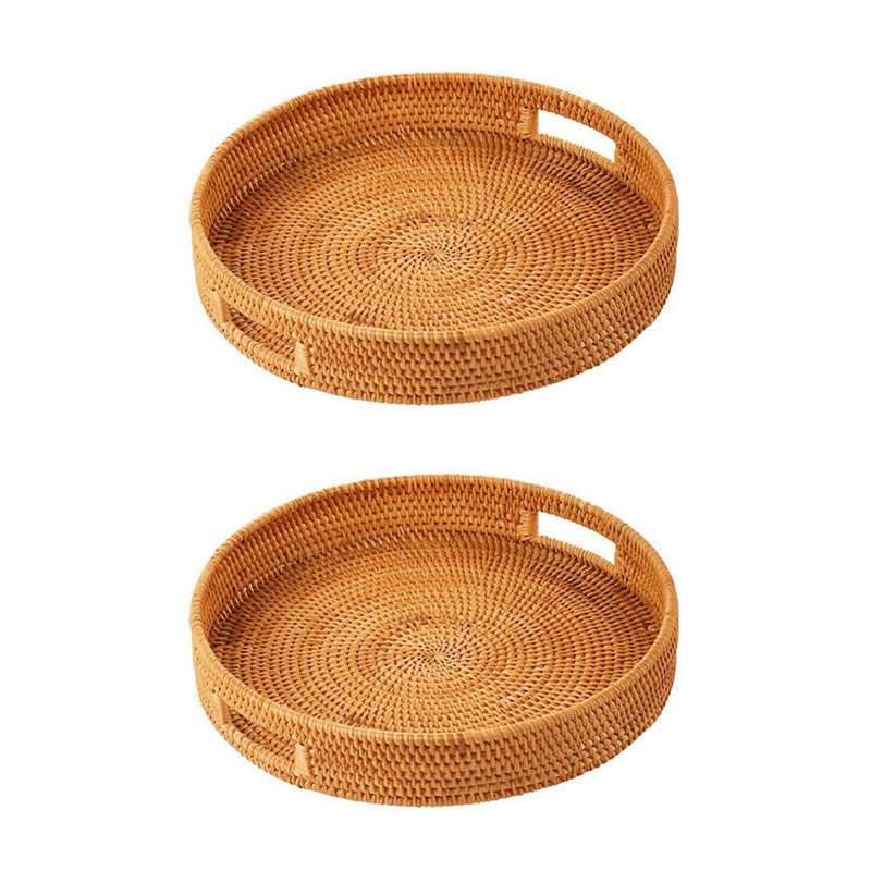 Rattan Hand Woven Round Tray Food Platters Plate with Handles(s-30cm)