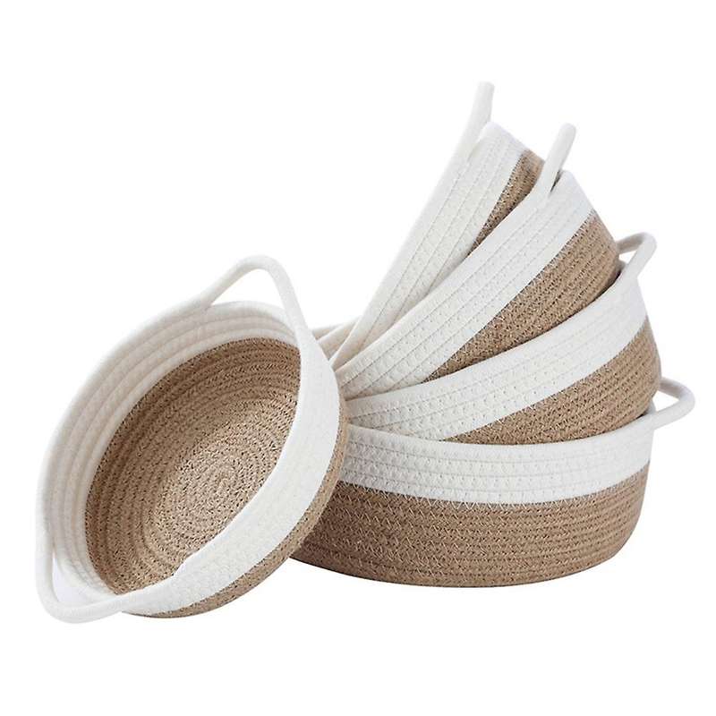 5-piece Storage Basket Set- for Organizing Small Basket -white+brown