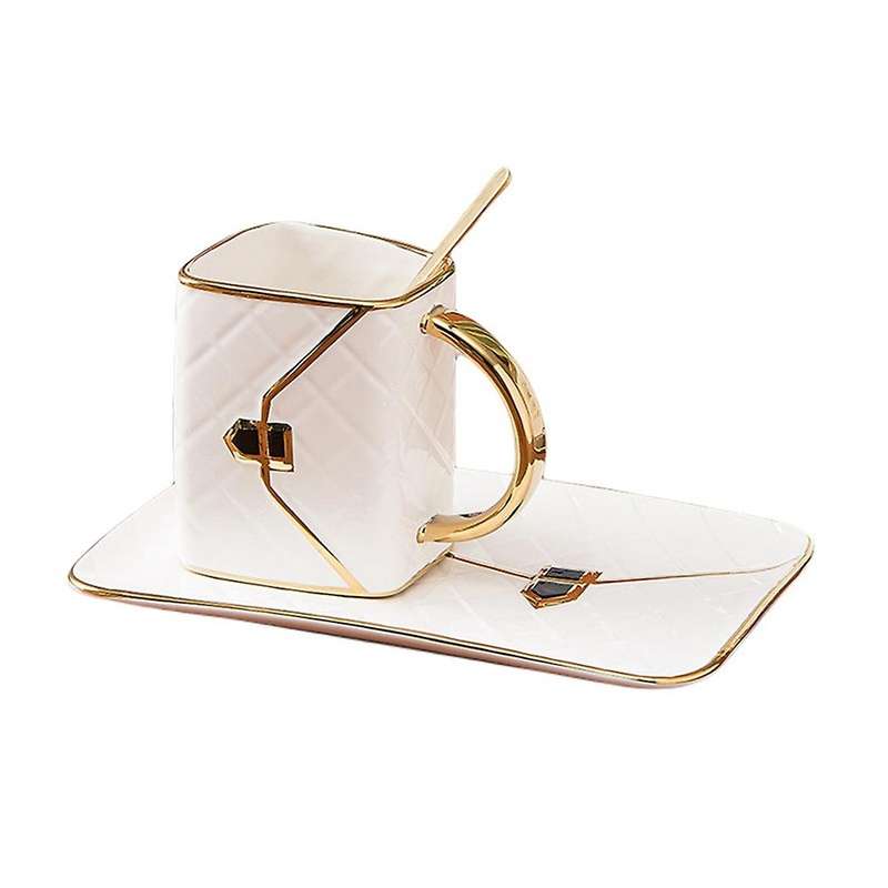 Gold-painted Coffee Cup and Saucer Set Ceramic Saucer Cup Light Blue