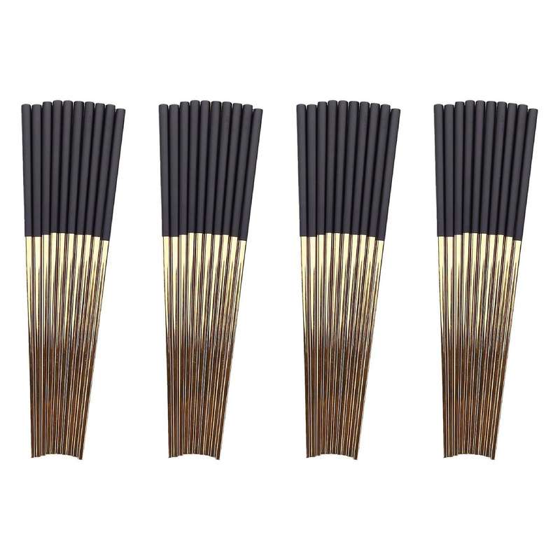 20 Pairs Chopsticks Stainless Steel Chinese Gold Set Black Metal Set