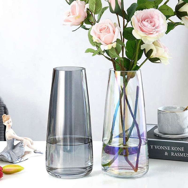 Flower Glass Vase for Decor for Centerpieces Kitchen Office(gray)