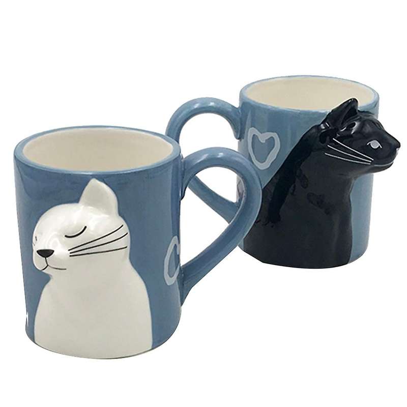 Black and White Cat Couple Cup Cute Pet Cat Pair Cup Home Decoration