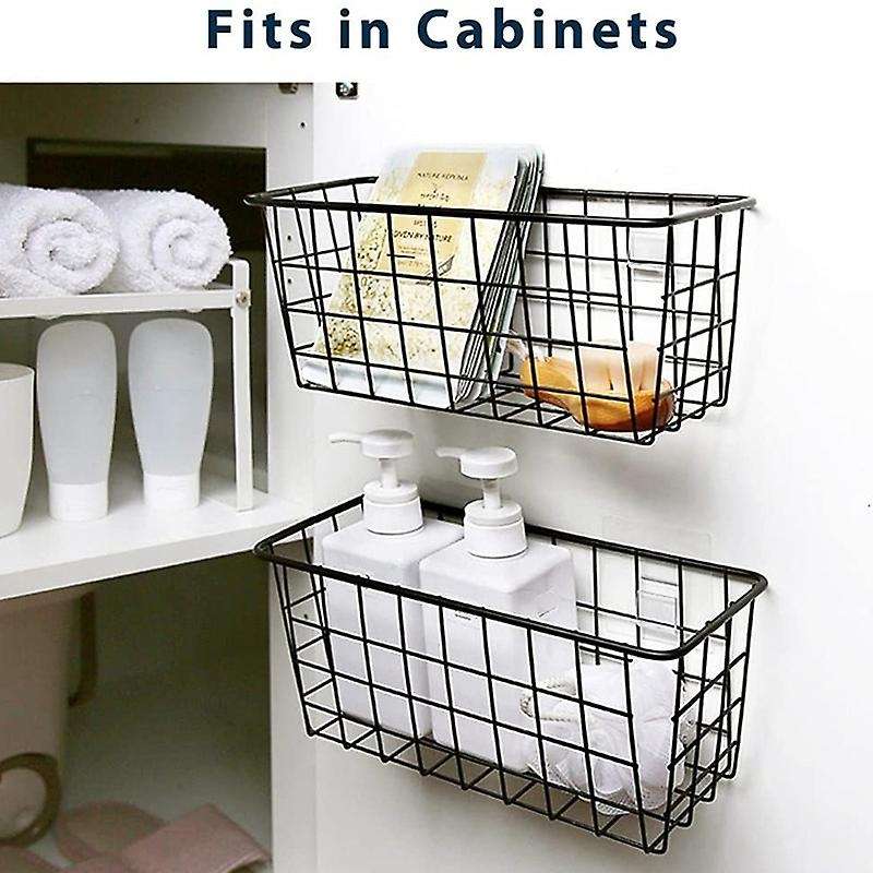 Metal Hanging Wire Basket with Hooks for Organizer Holder 4 Pack