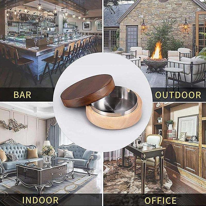 2 Pcs Wood Creative Home Office Ashtray Stainless Steel Liner Ashtray