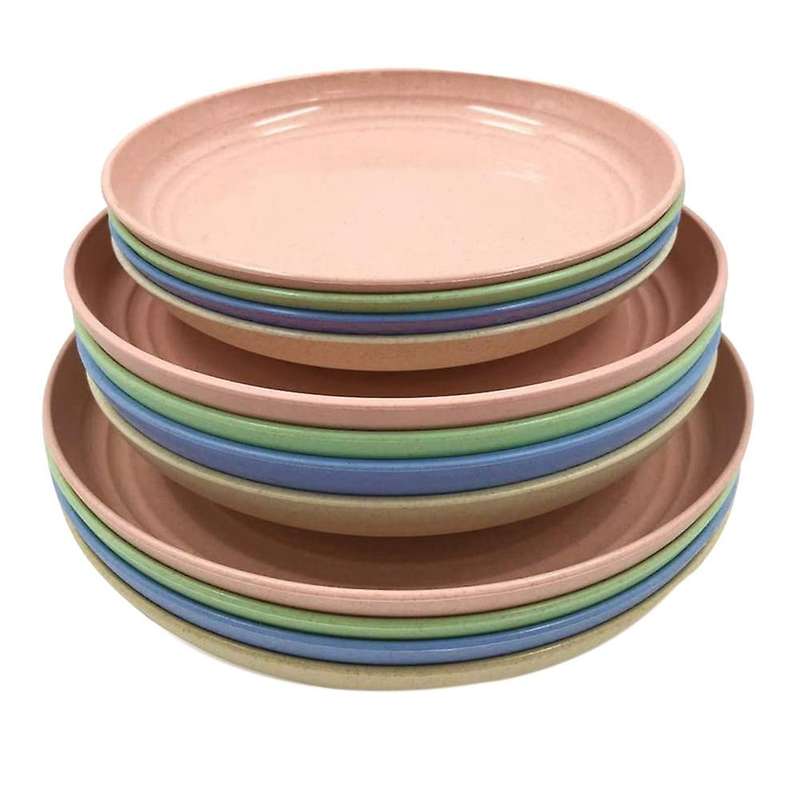 12 Pack Wheat Straw Dinner Plate, for Salad(6.8inch,7.8inch, 8.8inch)