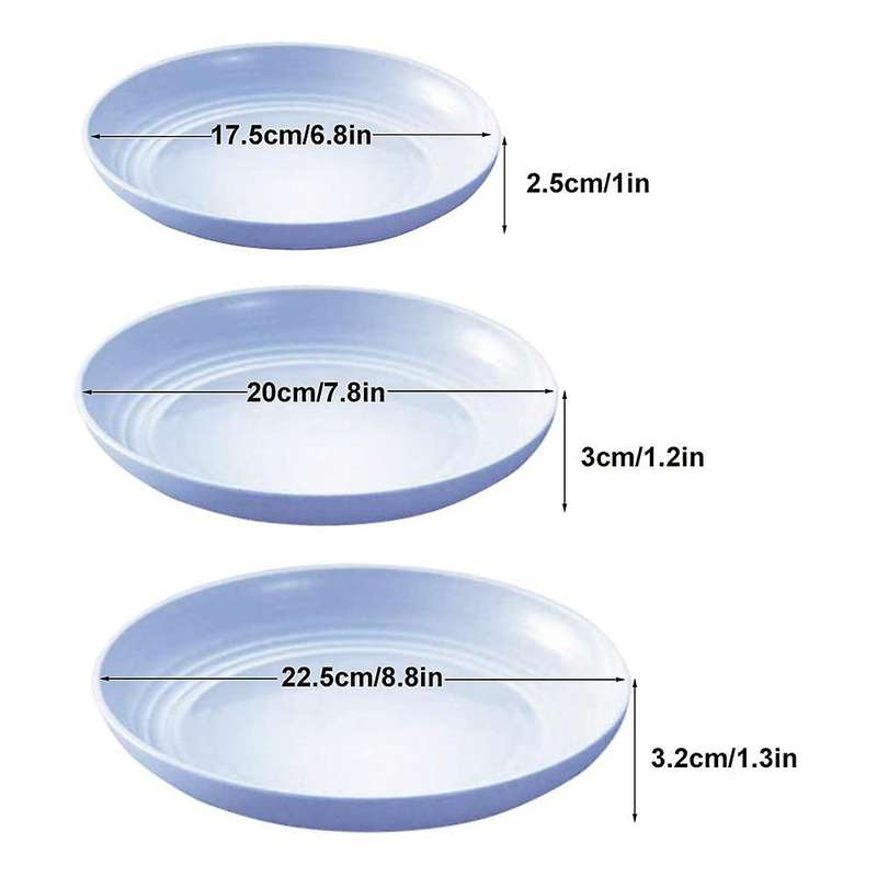 12 Pack Wheat Straw Dinner Plate, for Salad(6.8inch,7.8inch, 8.8inch)