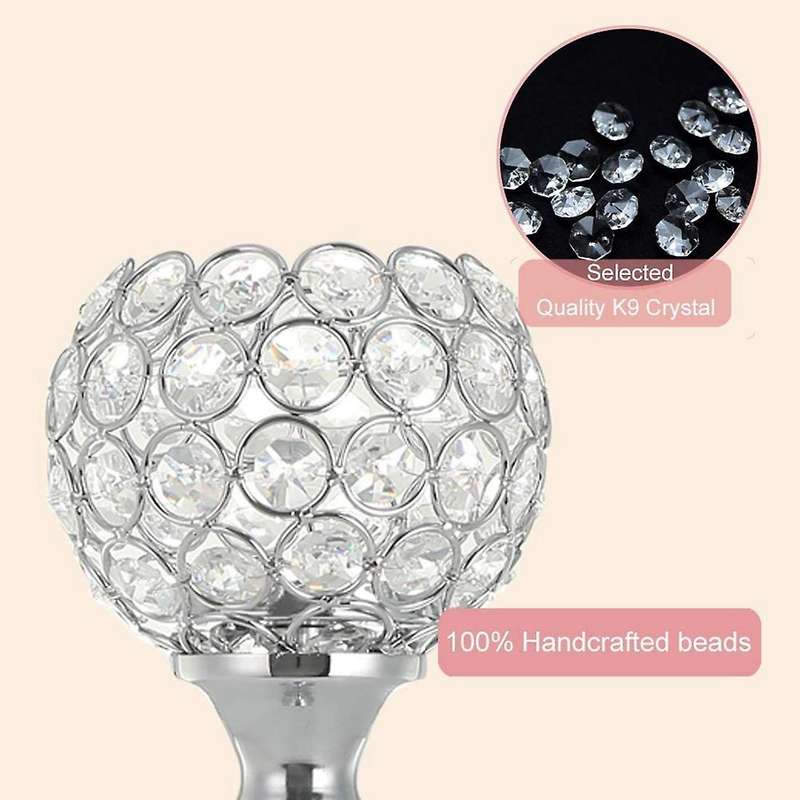 Silver Crystal Candle Holder, Ornaments for Table,2pcs 20cm Tall