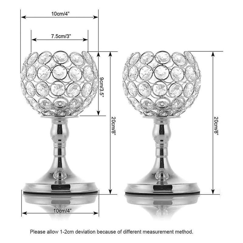 Silver Crystal Candle Holder, Ornaments for Table,2pcs 20cm Tall