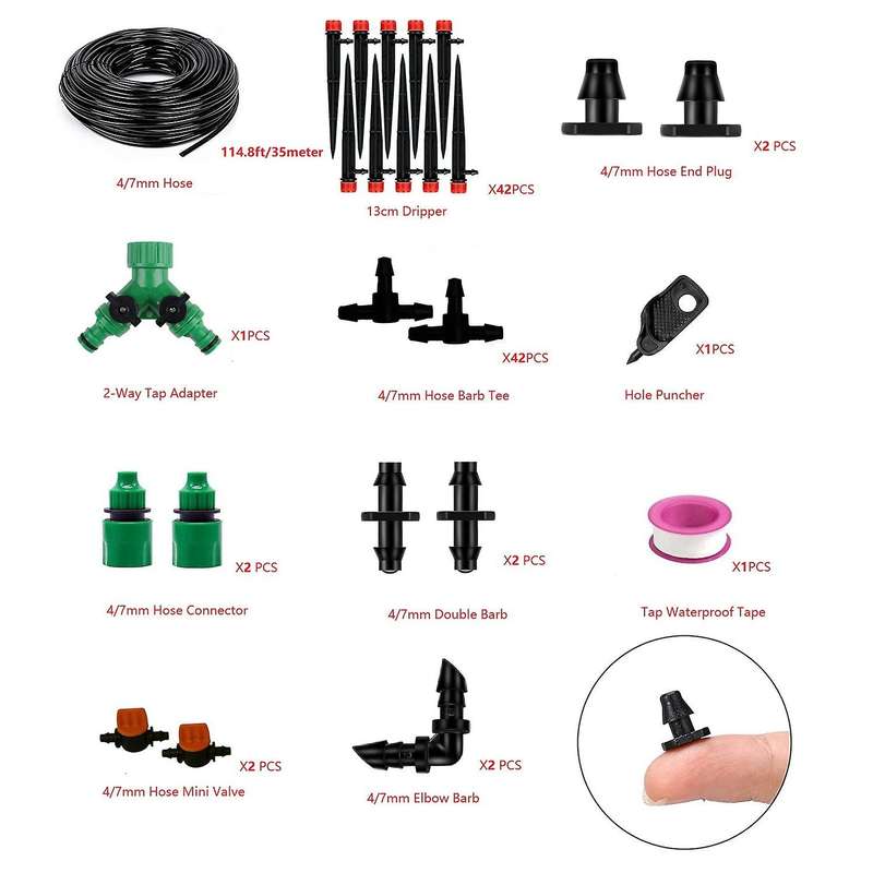 114.8 Ft 1/4inch Hose Drip Irrigation System Adjustable Sprinkler Kit