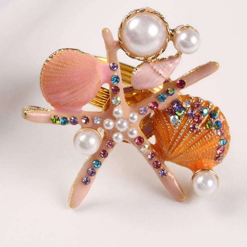 12 Pcs Starfish Napkin Rings,pearl Rhinestone Holders for Party,blue