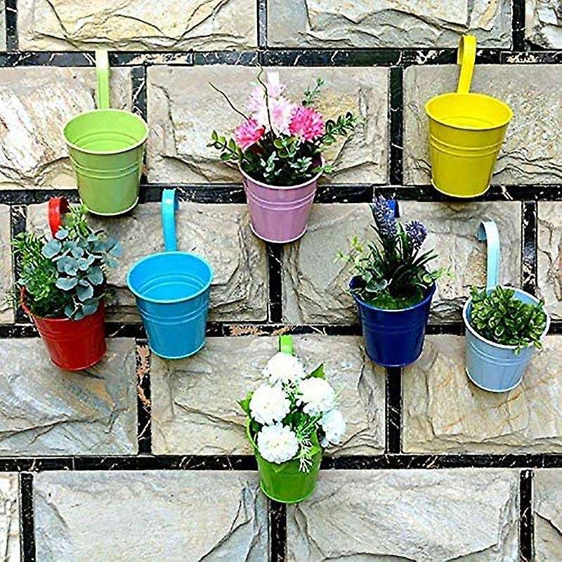Set Of 10 Metal Hanging Flower Pots with Hook and Drainage Hole