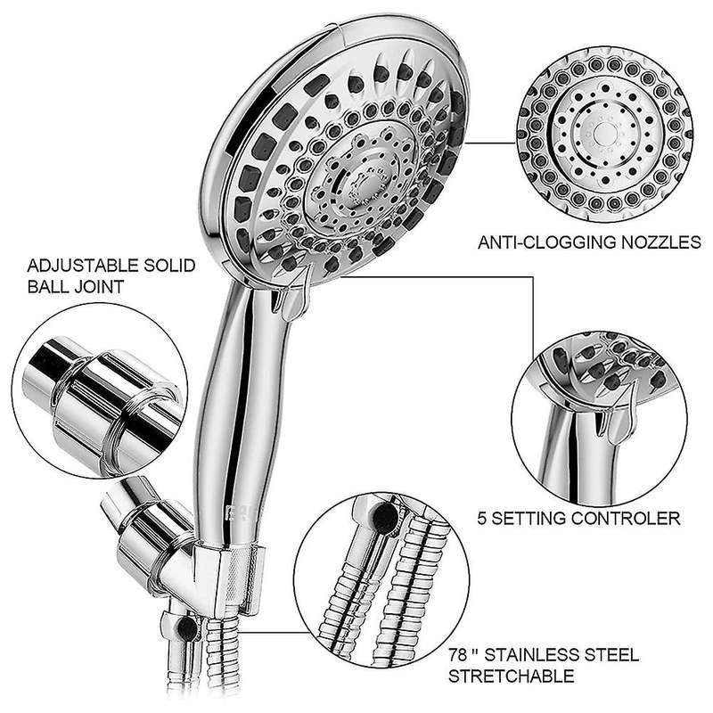 High Pressure Hand Held Shower Head with Hose and Adjustable Bracket