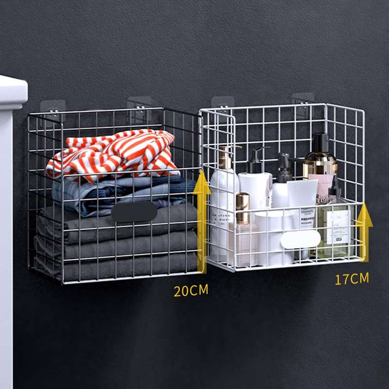 Foldable Iron Laundry Basket Wall Mounted Bathroom Dirty Black