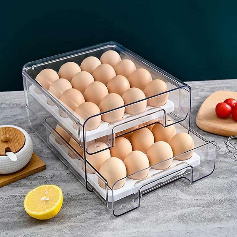 Egg Holder for Refrigerator with Removable Tray 32 Grid 2-layer