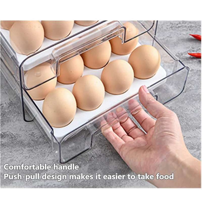 Egg Holder for Refrigerator with Removable Tray 32 Grid 2-layer
