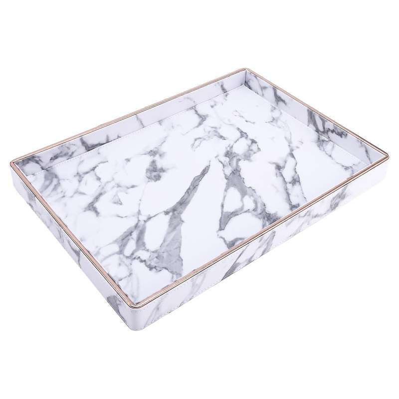 Gold Rim Serving Tray Marble Pu Leather Tea Cup Sets Tray Kitchen Box