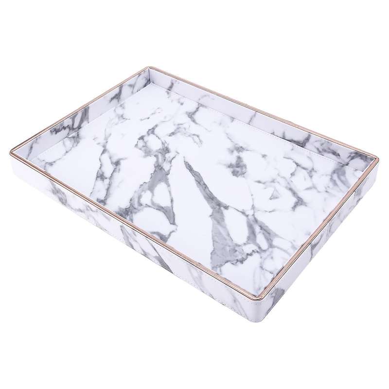 Gold Rim Serving Tray Marble Pu Leather Tea Cup Sets Tray Kitchen Box