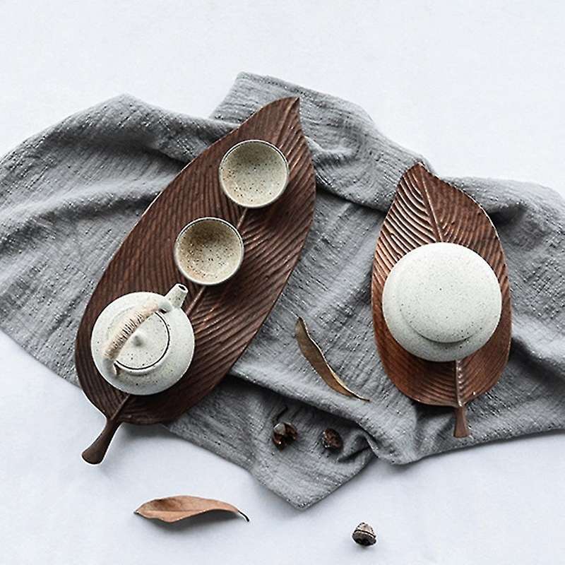 Wooden Leaf Tray for Tea Set for Hotel Black Walnut Leaves Plate -a