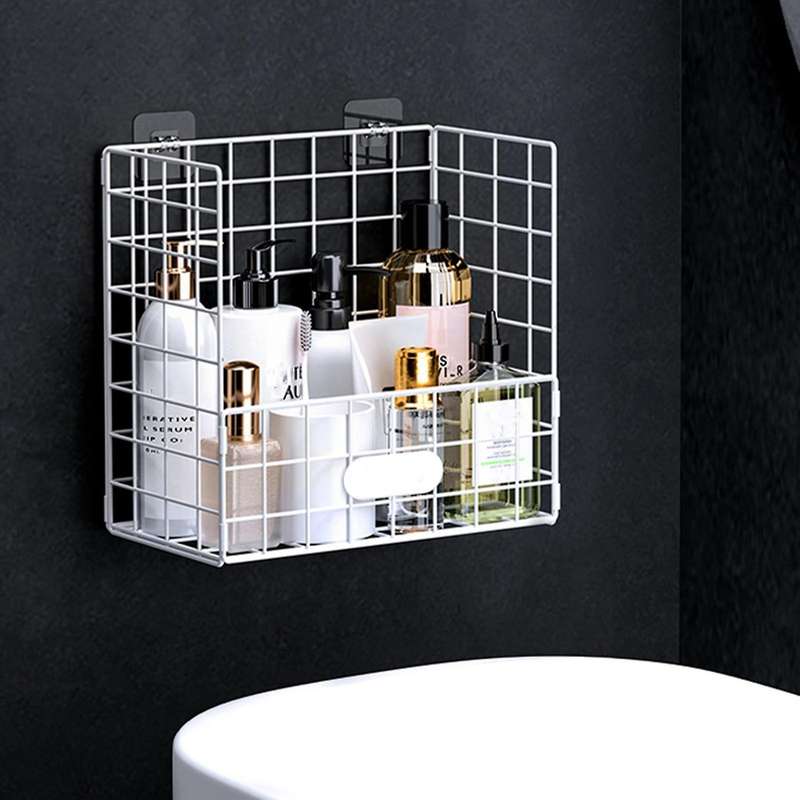Foldable Iron Laundry Basket Wall Mounted Bathroom Dirty White