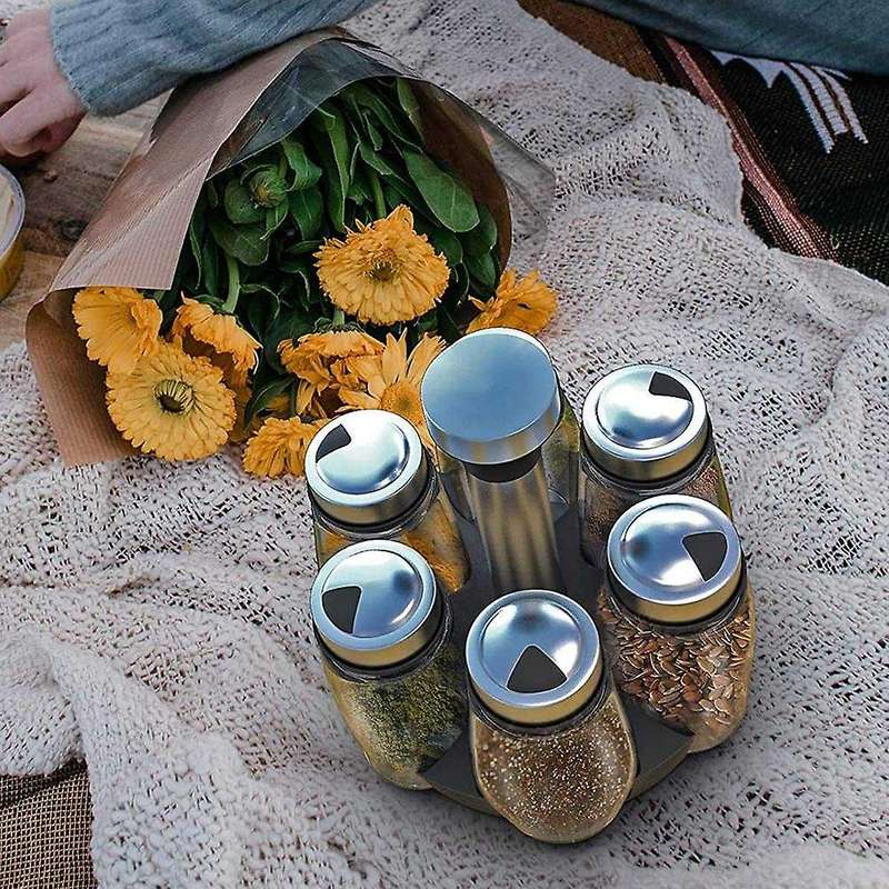 Rotary Seasoning Rack Black Seasoning Bottle Box Seasoning Jar