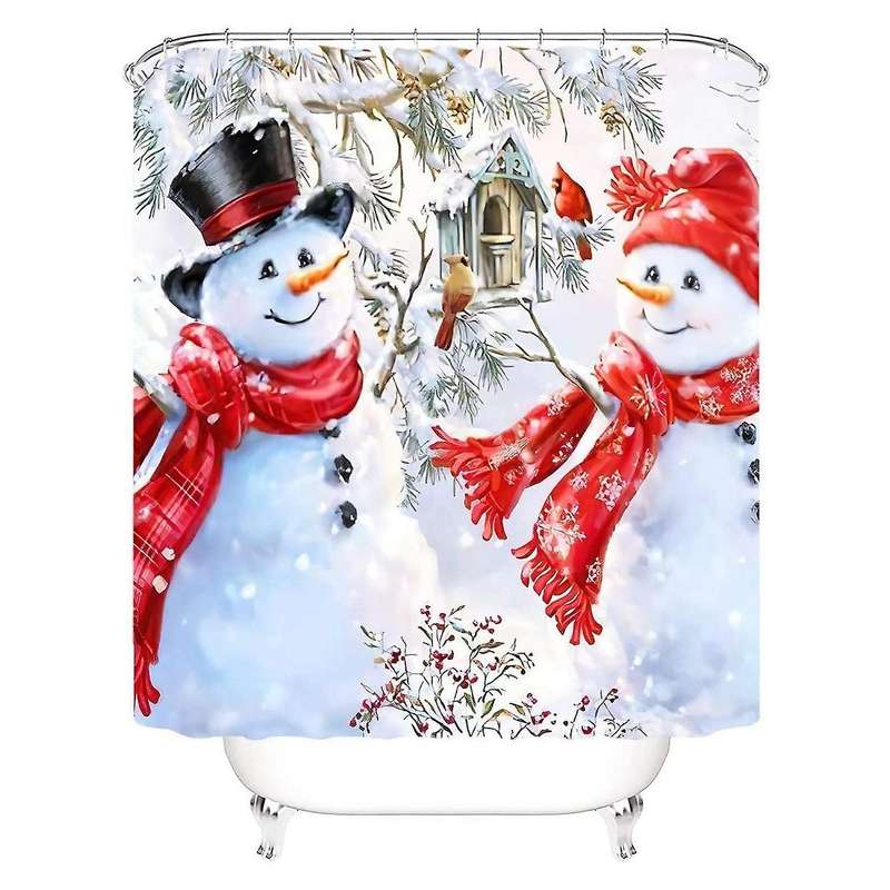 4 Pcs Xmas Shower Curtain Non-slip Bathroom Rugs Funny for Bathroom