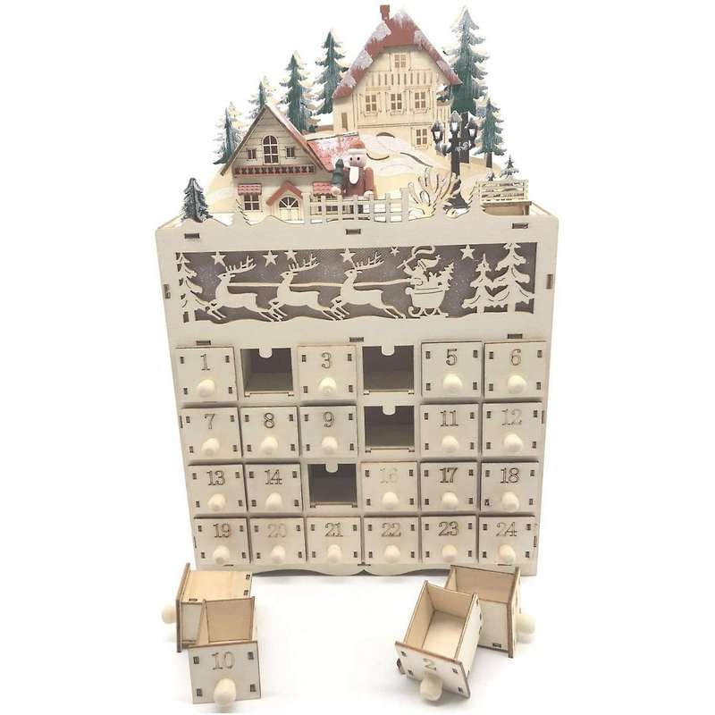 Wooden Christmas Calendar Countdown to Christmas with Led Light