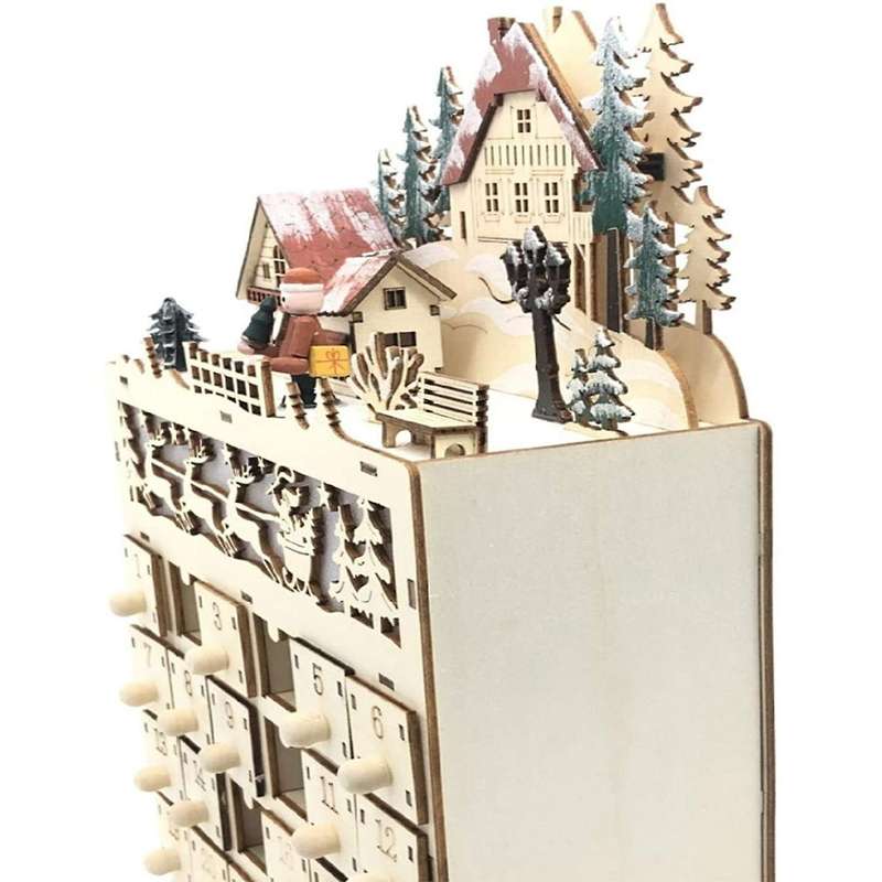 Wooden Christmas Calendar Countdown to Christmas with Led Light