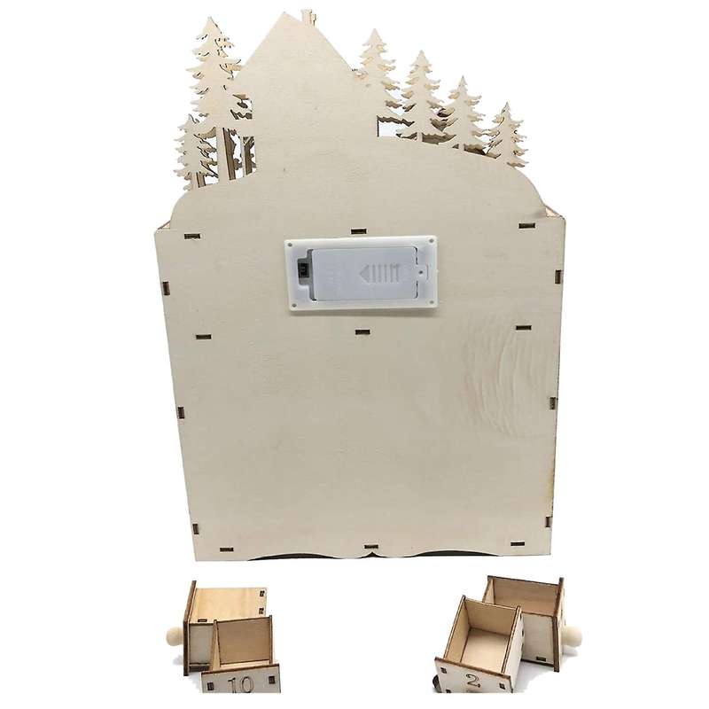 Wooden Christmas Calendar Countdown to Christmas with Led Light