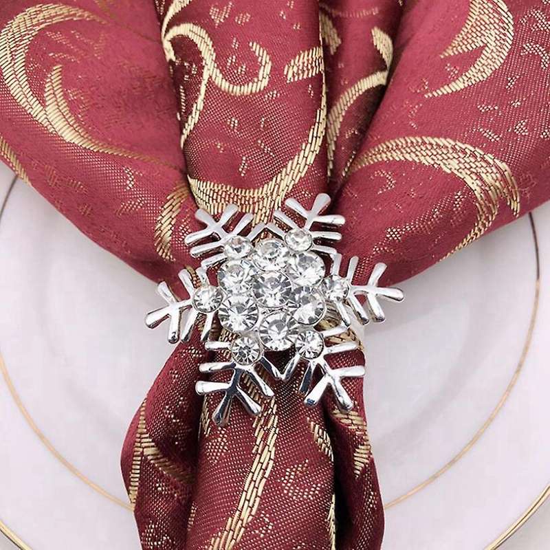 24 Pack Napkin Rings Silver Snowflake Napkin Holder
