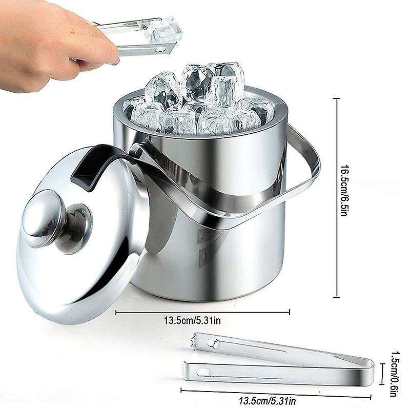 Double-walled Ice Bucket with Lid, Stainless Steel, 1.3 Liter
